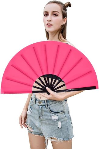 Amajiji Large Folding Fan, Chinease/Japanese Folding Nylon-Cloth Hand Fan, Women Hand Folding Fans Hand Fan Gift fan Craft fan Folding Fan Dance Fan in Saudi Arabia