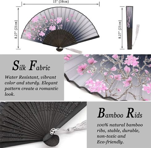 Zolee 2 Pieces Small Folding Hand Fans - Chinese Japanese Vintage Bamboo Silk Fans - for Dance, Performance, Decoration, Wedding, Party，Gift (0306) in Kuwait