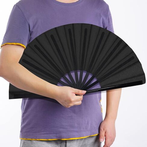 2 Packs Large Folding Hand Fan Handheld Folding Fans Chinese Tai Chi Folding Fan Nylon Cloth Chinese Kung Fu Fan with Holder Sleeve for Men and Women Performance Dance Decorations Festival (Black) in Saudi Arabia
