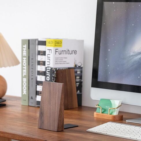 Muso Wood Book Ends, Thickened Wooden Bookends for Heavy Books, Creative Decorative Bookends for Shelves, Non-Skid Book Ends, Handmade Acacia Wood Bookends in Saudi Arabia