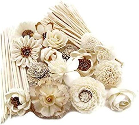 Aroma Set, 10 Mixed Difference Flowers Diffuser Sesbania Wood with 20 Grams Reed Diffuser Sesame Wood and 20 Reed Diffuser Rattan Wood, Rod and Branch Style, for Aroma Diffuser (FL52) in Kuwait