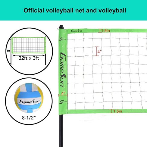 Portable Volleyball Net Set System-Portable Volleyball Set for Backyard with Professional Volleyball Net, Wrap Yarn Volleyball and Pump, Boundary Line, Carry Bag in Saudi Arabia