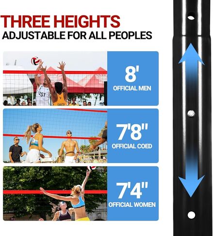 مجموعة شبكة الكرة الطائرة الاحترافية من FITPLAY مع نظام مضاد للترهل، 3 أعمدة فولاذية قابلة للتعديل للارتفاع، كرة طائرة من البولي يوريثان، مضخة، خط حدودي وحقيبة حمل مقاومة للماء للخارج، الفناء الخلفي، الشاطئ in Kuwait