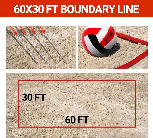 مجموعة شبكة الكرة الطائرة الاحترافية من FITPLAY مع نظام مضاد للترهل، 3 أعمدة فولاذية قابلة للتعديل للارتفاع، كرة طائرة من البولي يوريثان، مضخة، خط حدودي وحقيبة حمل مقاومة للماء للخارج، الفناء الخلفي، الشاطئ in Kuwait