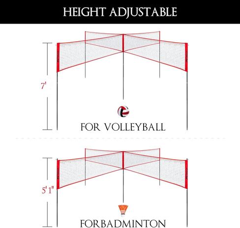 Four Square Volleyball/Badminton Net Set, Adjustable Height 4 Way Volleyball Net for Backyard, Easy Set Up Portable Volleyball Net Outdoor for 2,3,4 Players, Game Set for Teenagers and Adults in Saudi Arabia