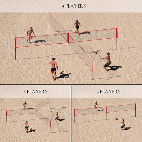 Four Square Volleyball/Badminton Net Set, Adjustable Height 4 Way Volleyball Net for Backyard, Easy Set Up Portable Volleyball Net Outdoor for 2,3,4 Players, Game Set for Teenagers and Adults in Saudi Arabia