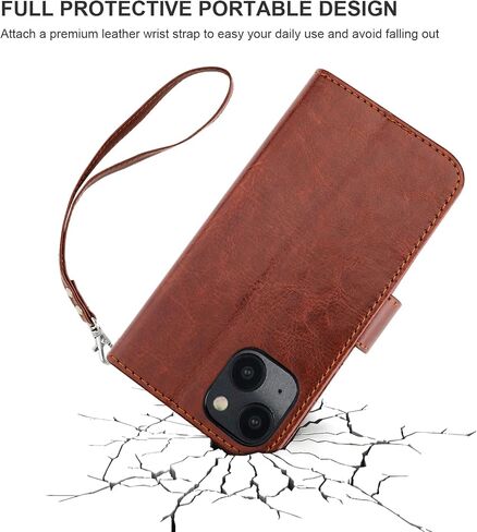 حافظة محفظة قابلة للفصل من Bocasal لهاتف iPhone 14 RFID مع حامل فتحات بطاقات من جلد البولي يوريثان الفاخر ومسند مغناطيسي مقاوم للصدمات وغطاء واقٍ قابل للإزالة 5G 6.1 بوصة (بني) in Kuwait