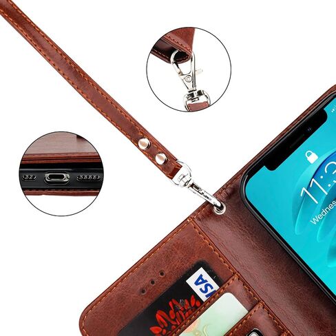حافظة محفظة قابلة للفصل من Bocasal لهاتف iPhone 14 RFID مع حامل فتحات بطاقات من جلد البولي يوريثان الفاخر ومسند مغناطيسي مقاوم للصدمات وغطاء واقٍ قابل للإزالة 5G 6.1 بوصة (بني) in Kuwait