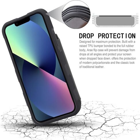 حافظة Arae متوافقة مع هاتف iPhone 15 مع حامل بطاقات - حافظة محفظة مع جيوب بطاقات من جلد البولي يوريثان وغطاء خلفي قابل للطي لهاتف iPhone 15 6.1 بوصة - أسود in Kuwait
