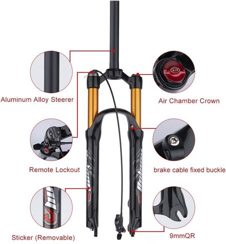 BOLANY 26/27.5/29 بوصة شوكة تعليق هوائية للدراجة 120 مم ارتداد السفر ضبط 1/8 أنبوب مستقيم/مدبب دليل/قفل عن بعد شوكة دراجة QR 9 مم شوكة أمامية MTB in Kuwait