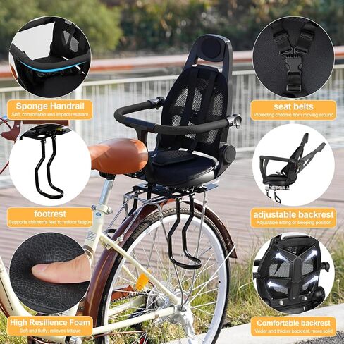 Rear Child Bike Seat, Adjustable Backrest Rear Bike Seat, Foldable and Rotatable Rear Mounted Child Bike Seat, New Comfortable Child Rear Seat, Suitable for Most Bicycle Rear Frames; in Kuwait
