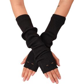 Sacina Black Long Fingerless Gloves, Arm Warmers y2k, Goth Gloves, Punk Gloves, Emo accessories