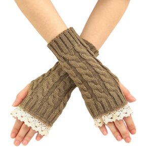 Urieo Lace Winter Arm Warmer Knit Fingerless Gloves Christmas Knitted Wrist Warmers with Thumb Hole for Women