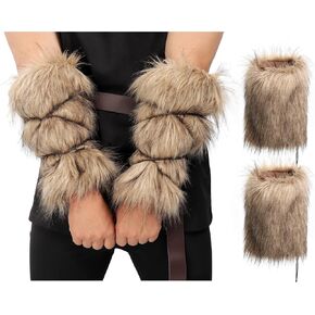 PROCOS Medieval Faux Fur Warmer Arm Wrap Fuzzy Cover Artificial Fur Barbarian Wrist Band Arm Guards for Party Costumes