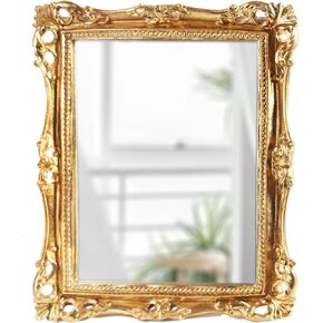 Feyarl 10.8 x 9.4 Inch Rectangular Vintage Makeup Mirror Resin Vanity Mirror for Wall Mounted Tabletop Dresser Desktop Decorative Mirror for Bathroom Bedroom Table Desk Home Decor
