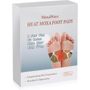 Heat Moxa Foot Pads, Self Heating Patch, Natural Wormwood Ingredients Hot Compress Wraps, 5 Count