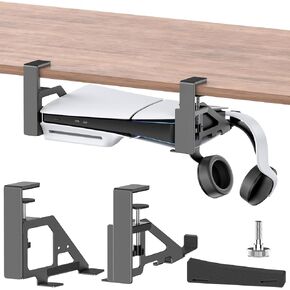Kosker No-Drill PS5/PS5 Slim Under Desk Mount, Metal Under Desk PS5 Mount for PS5 Slim Digital & Disc, PS5 Mount Under Desk with Clamp Mount, Screw and EVA Foam for PS5 Digital Console