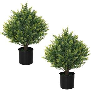 Two 19''T Artificial Topiary Ball Trees, Artificial Small Shrub Plants, UV Resistant Potted Plants, Indoor and Outdoor Front Porch Gardens, Office Decoration