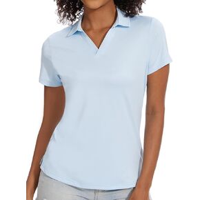 قمصان بولو جولف نسائية بأكمام قصيرة سريعة الجفاف بعامل حماية من أشعة الشمس 50+، قميص تنس برقبة على شكل حرف V in Kuwait
