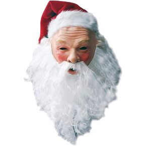 HENGYUTOYMASK Christmas Santa Latex Mask with Red Santa Hat and Beard Overhead Mask Costume Set Props Masquerade Party Fancy Dress