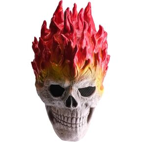 Flame Skull Halloween Scary Mask, Flame Hair Full Head Realistic Latex Mask Funny Creepy Horror Skeleton Mask Party Props (Flame Skull Mask)