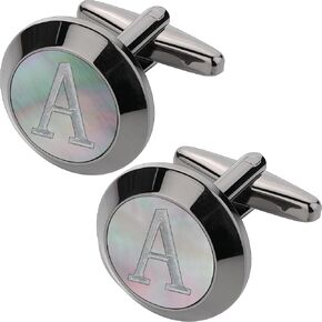 Cufflinks for Men, Black Mother Of Pearl Cuff Links Mens Gunmetal Black Cuff Links Initial Personalized Gift for Groom Husband Father