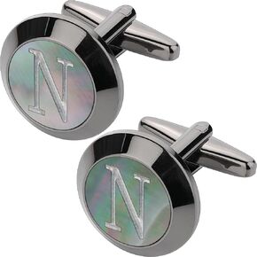 Cufflinks for Men, Black Mother Of Pearl Cuff Links Mens Gunmetal Black Cuff Links Initial Personalized Gift for Groom Husband Father