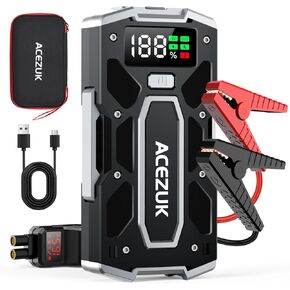 Car Battery Jump Starter 5000A Jump Box (10.0L Gas/8.0L Diesel), Portable Car Starter Battery Pack with Extended Smart Jumper Cables, Quick Charge, Large Display, Lights