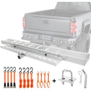 Motorcycle Hitch Carrier 400LBS, Lightweight Robust Aluminum Dirt Bike Hitch Carrier with 4.5' Longer Ramp, Tie-Down Straps and Hitch Tightener, 2" Receiver, 5.5" Wide Tire