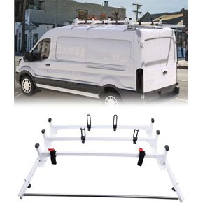 Cargo Van Roof Ladder Rack Fit for 2015-2023 Ford Transit 150 250 350 with Rear Cargo Roller 750LB Steel White