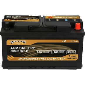 Weize Platinum AGM Battery BCI Group 49-12v 95ah H8 Size 49 Automotive Battery, 160RC, 900CCA, 36 Months Warranty