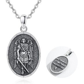 KINGWHYTE St Michael/St Christopher Necklace S925 Sterling Silver Archangle Saint Michael Protect US Pendant Jewelry Graduation Gifts for Women Men