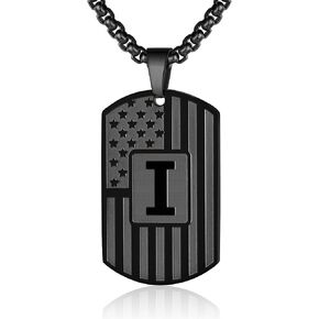 Initial A-Z Necklace for Men American Flag Dog Tag A-Z Pendant Stainless Steel Chain 22+2 Inches Personalized Patriotic Jewelry for Men in Saudi Arabia