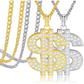 Tatuo 2 Pcs Dollar Sign Chain Gold Plated Hip Hop Necklaces Trendy Men in Kuwait