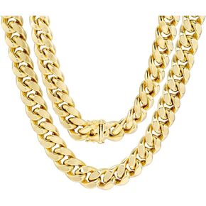 Nuragold 10k الذهب الأصفر 11mm سميكة ميامي الكوبية ربط سلسلة قلادة، رجل مجوهرات مربع المشبك 18 "20" 22 "24" 26 "28" 30"