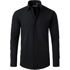 FAHIZO Men's Dress Shirt Casual Regular Fit Stretch Soild Long Sleeve Button Up Shirts