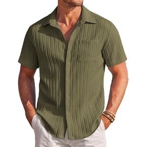 COOFANDY Mens Casual Shirts Short Sleeve Button Down Shirts Fashion Textured Summer Beach Shirt
