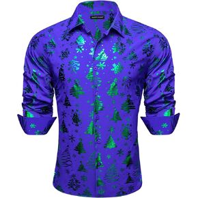 Barry.Wang Mens Christmas Shirt Xmas Holiday Party Dress Shirts Long Sleeve Snow Print Christmas Tree Shirt