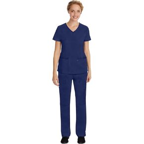 Healing Hands Scrub Set for Women with 7 Pockets, V-Neck Scrub Top 2245 and Knit Waistband Scrub Pant 9133,Navy - XL Top/XL Tall Pant