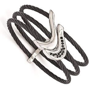 Sonia Jewels Real Titanium Black Titanium 925 Sterling Silver Spinel Cable Flexible Cuff 6" (Width = 27mm)