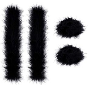 Wehhbtye 4 Pcs Christmas Feather Slap Bracelets, Furry Slap Bracelet Cuffs, Women Feather Wrist Cuff for Wrist Ankle Hair Accessory Costume Halloween Party Decoration (Black)