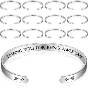Fumete 12 Pcs Inspirational Cuff Bracelets Bulk for Women Motivational Personalized Engraved Jewelry for Coworkers Gifts
