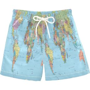 Colored World Map Boys Swim Trunks Toddler Swim Board Shorts Quick Dry Little Boy Swimwear Bathing Suits
