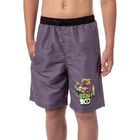 Ben 10 Boys' Swimming Trunks Pool Waterpark Board Shorts Mesh Netting Elastic Waistband (8) Grey