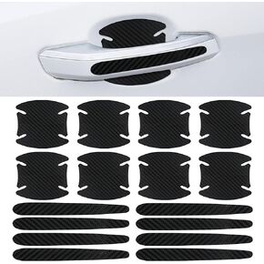 16 Pcs Car Door Handle Cup Scratch Protectors, Car Door Handle Paint Cover Guard Pad, Carbon Fiber Car Door Handle Bowl Sticker, Universal Door Handle Protective Film for Most Cars. (Black)