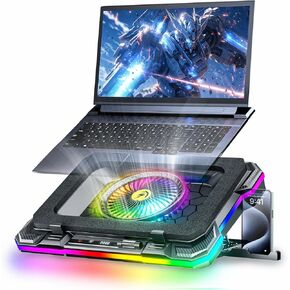 KeiBn Gaming Laptop Cooling Pad, Laptop Cooling Stand with 5.5inch External Cooling Fan, Rapid Cooling Laptop 15.6-19.3inch, Infinitely Variable Speed, 8 Height Stands, 4 USB Ports-K1 5V