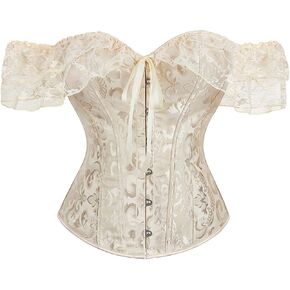 Moessa Women Floral Lace Off Shoulder Corset Bustier Boned Overbust Corset Bodyshaper Lingerie Top