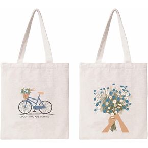 Floral Cotton Canvas Tote Bag Minimalist Bouquet Aesthetic Tote Bag Reusable Canvas Shopping Wildflower Botanical Flower Tote Bag