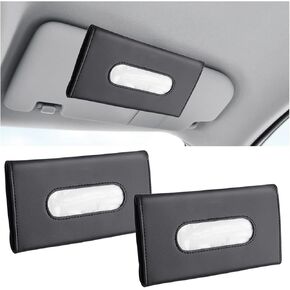 2PCS Car Tissue Holder, Leather Sun Visor Napkin Holder, Car Visor Tissue Dispenser, Car Mask Holder with Tissue Refill, Universal Car Accessories (Black)