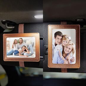 Artificial Leather Car Visor Picture Frames Fits 5-inch Photo Frame for Car Displays Your Photographs Both Vertically and Horizontally (Brown)